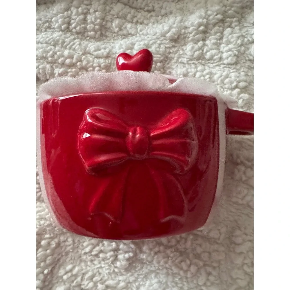 Red Ceramic Bow Heart Mini Cocotte Covered Baking Dish